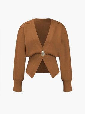 MICAS Women's Cropped Rust Orange V-Neck Cardigan with Decorative Button